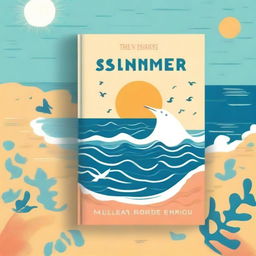 Design a book cover with the title 'The Summer Book' on the front cover in a playful, summery font, surrounded by illustrations of sea waves, sun, and seagulls, representing the essence of summer