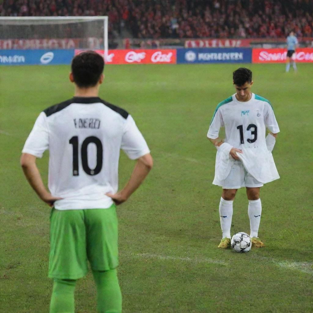 A substitution sign during a soccer match showing player number 19 out and player number 20 in