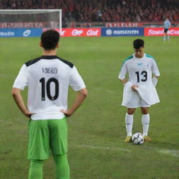 A substitution sign during a soccer match showing player number 19 out and player number 20 in