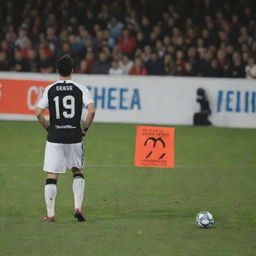 A substitution sign during a soccer match showing player number 19 out and player number 20 in