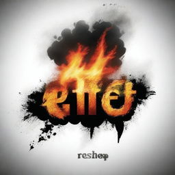 Create an image depicting the word 'Reshef' being drawn by gunfire and ashes