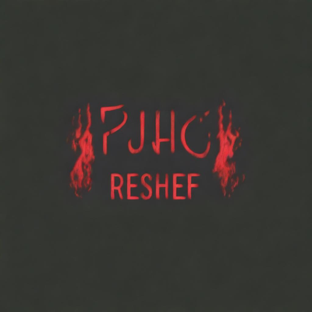 Generate an image where the word 'Reshef' is drawn using a pattern of fire, gunfire, and smoke