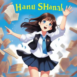 A book cover featuring a young girl with dark brown hair and clear blue eyes