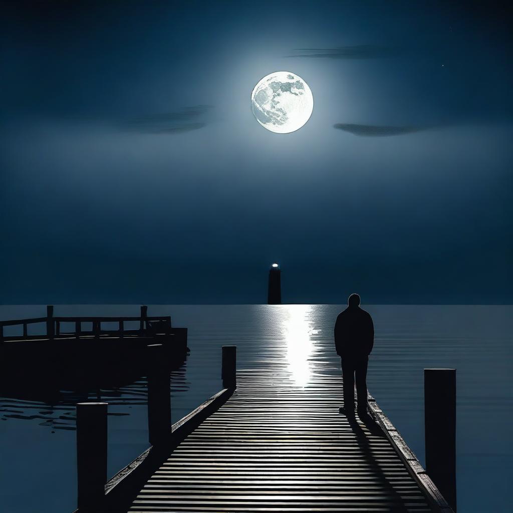 A man standing at the edge of a dock at night