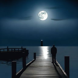 A man standing at the edge of a dock at night