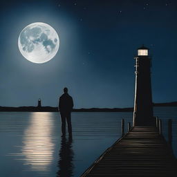 A man standing at the edge of a dock at night