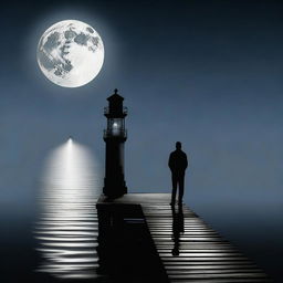 A man standing at the edge of a dock at night