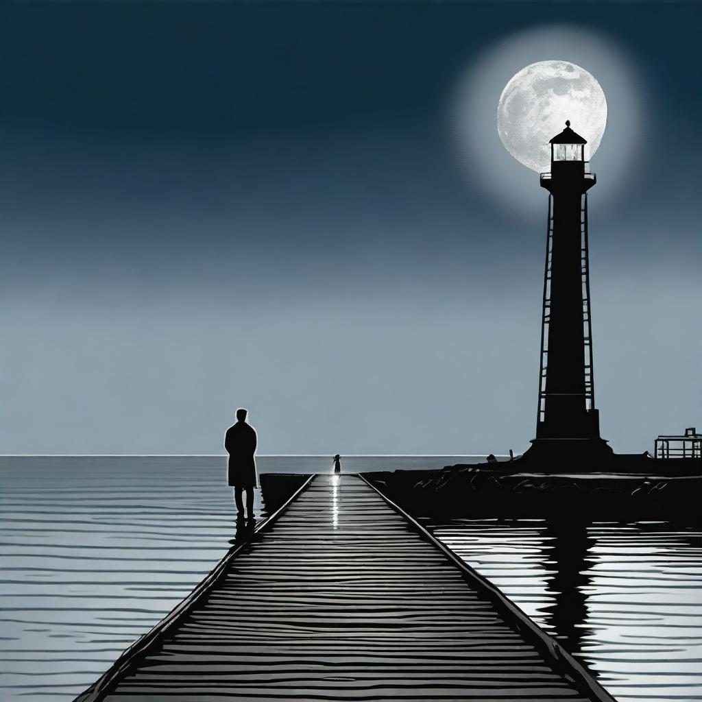 A man standing at the edge of a dock at night