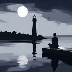 A man sitting at the edge of a dock at night