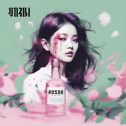 Design an experimental and lush album cover for the post-dubstep mix of the song 'Poison', performed by '7 Days a Week' (7Dream) and Kim Seulyeon of Snow