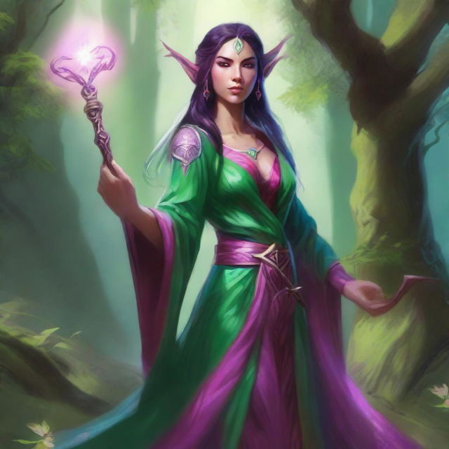 A female spring eladrin sorcerer from Dungeons and Dragons