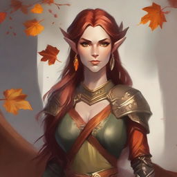 Generate a high-quality drawing of a female fall eladrin from Dungeons and Dragons