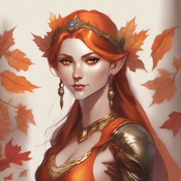 Generate a high-quality drawing of a female fall eladrin from Dungeons and Dragons