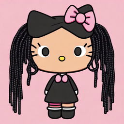 Generate an image of a black Hello Kitty character with braids