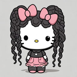 Generate an image of a black Hello Kitty character with braids