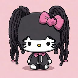 Generate an image of a black Hello Kitty character with braids