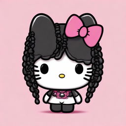 Generate an image of a black Hello Kitty character with braids