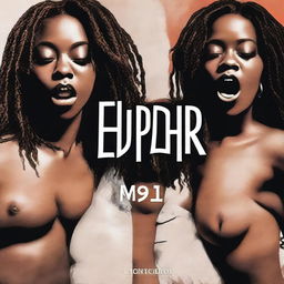 Create an intense and spacious single album cover for the post-dubstep mix 'Euphoric', performed by the diverse female performers Enwon (Melissa - Korean-Canadian and Danicka - French-Ghanaian) and ZUMA (African-American)