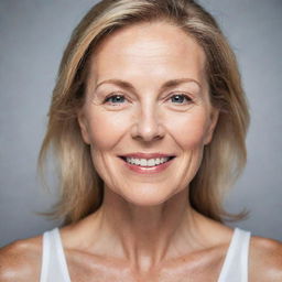 A portrait of a radiant woman over 50, exuding health and vitality, her skin glowing after a successful detox program