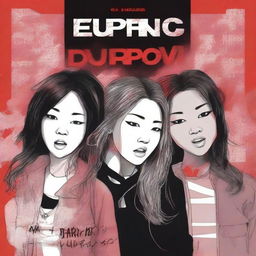 Create an intense and raw single album cover for the post-dubstep mix 'Euphoric', performed by Enwon (Melissa, Danicka) and ZUMA