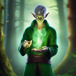 Generate an image of a sorcerer elf with green skin