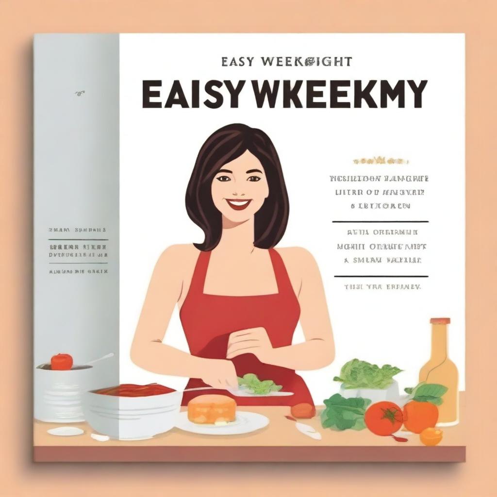 Generate an image of a book cover for a cookbook titled 'Easy Weeknight Meals Cookbook'