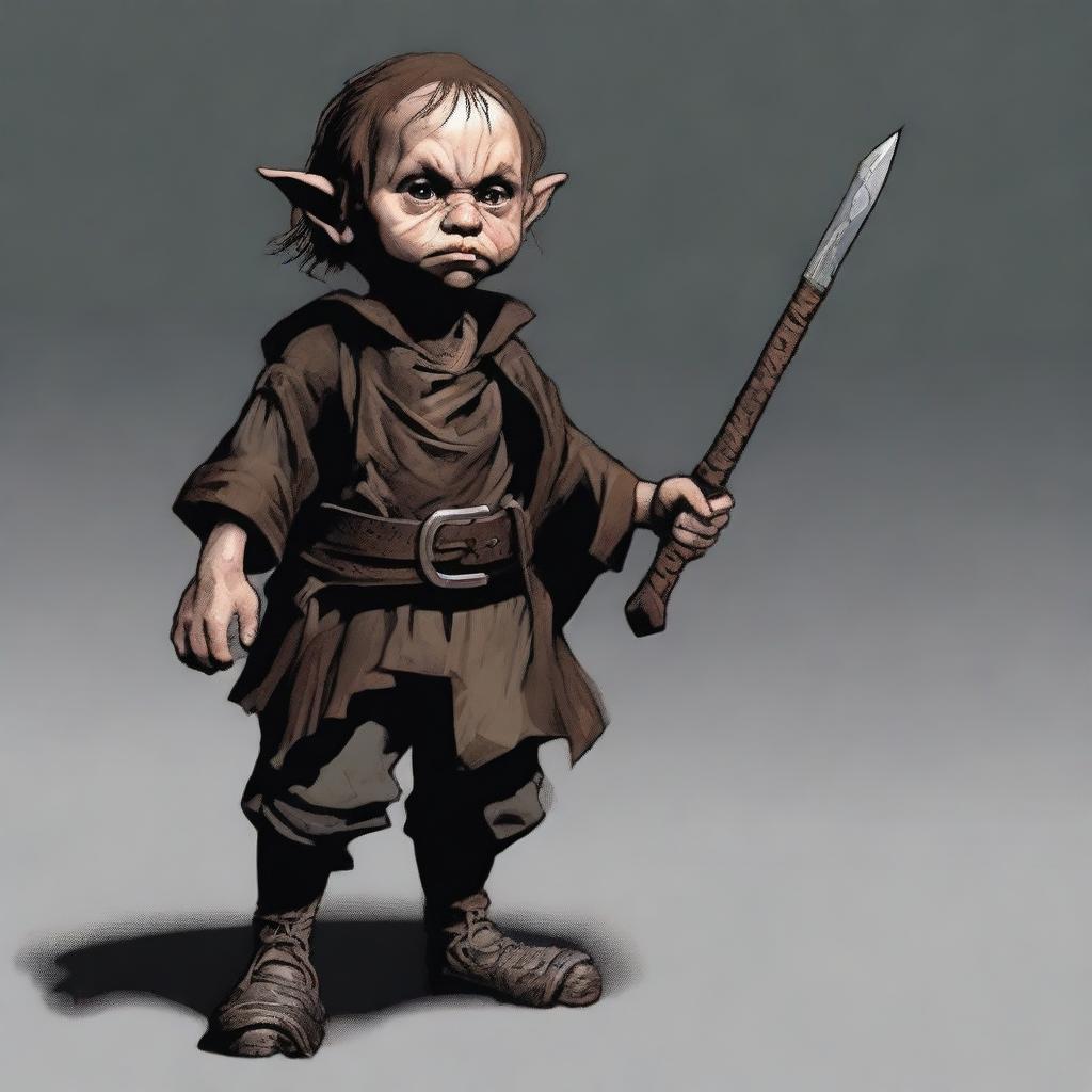 Generate an image of a halfling character from Dungeons and Dragons in a horror setting