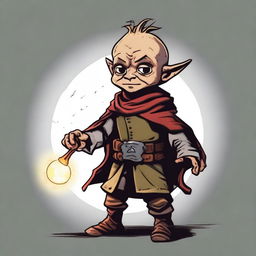 Generate an image of a scary halfling character from Dungeons and Dragons holding a morning star