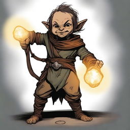 Generate an image of a stout, scary halfling character from Dungeons and Dragons holding a morning star