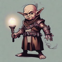 Generate an image of a stout, scary halfling character from Dungeons and Dragons holding a morning star