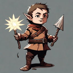 Generate an image of a stout halfling character from Dungeons and Dragons holding a morning star