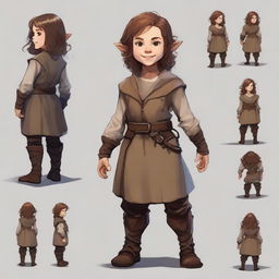 Generate an image of a stout female halfling character from Dungeons and Dragons