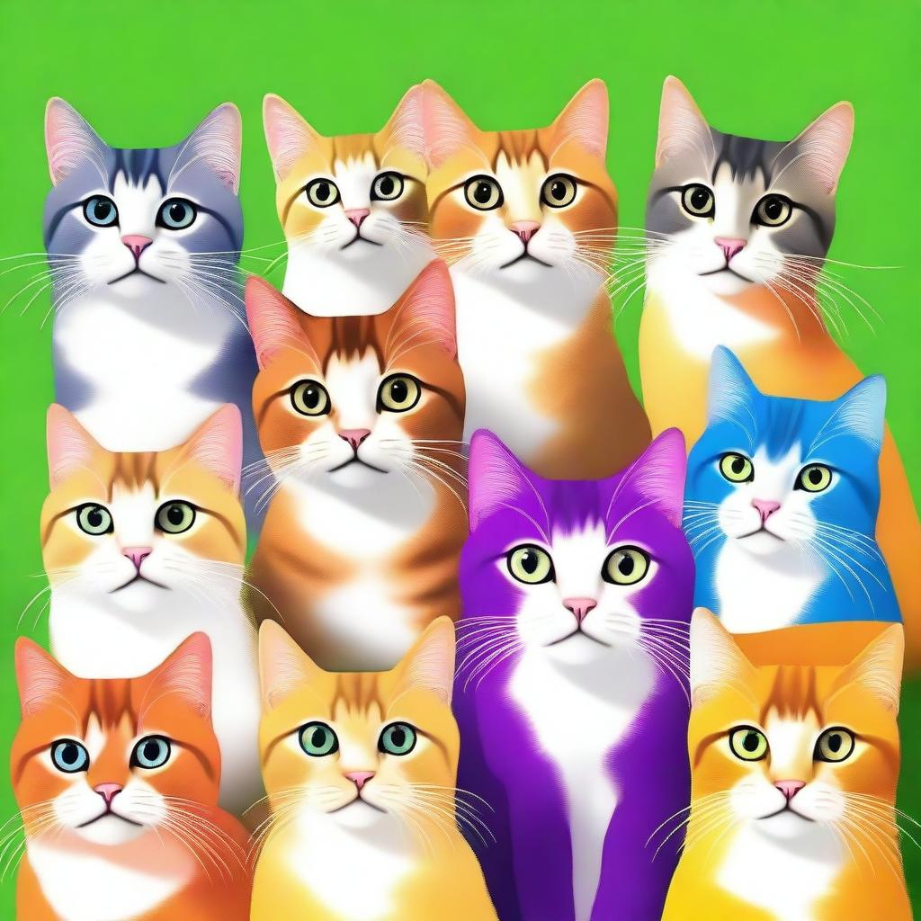 Generate an image of playful and adorable cats in a vibrant environment