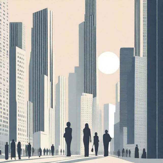 Create an image of giantesses walking through a cityscape, their towering figures dwarfing the skyscrapers around them