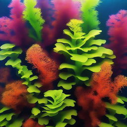 Create a 29x42 sized image of a background filled with various types of seaweed