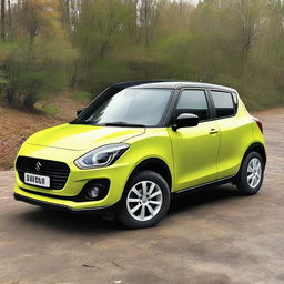 Generate an image of a lifted four-wheel-drive Suzuki Swift