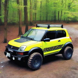 Generate an image of a lifted four-wheel-drive first-generation Suzuki Swift that's been modified to be a rock crawler