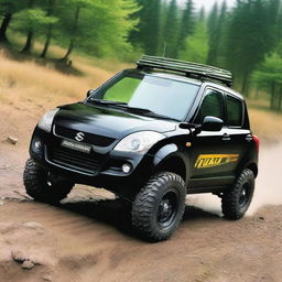 Generate an image of a lifted four-wheel-drive first-generation Suzuki Swift that's been modified to be a rock crawler