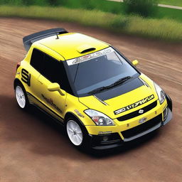 Generate an image of a first-generation Suzuki Swift styled for rally racing