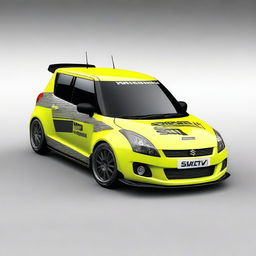 Generate an image of a first-generation Suzuki Swift styled for rally racing