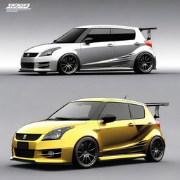 Generate an image of a first-generation Suzuki Swift modified for a time attack at Pikes Peak