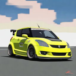 Generate an image of a first-generation Suzuki Swift modified for a time attack at Pikes Peak