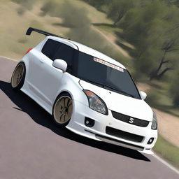 Generate an image of a first-generation Suzuki Swift modified for a time attack at Pikes Peak