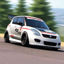 Generate an image of a first-generation Suzuki Swift modified for a time attack at Pikes Peak