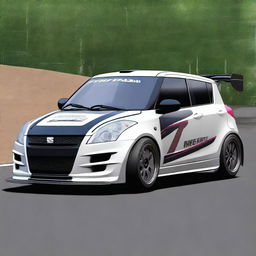 Generate an image of a first-generation Suzuki Swift modified for a time attack at Pikes Peak