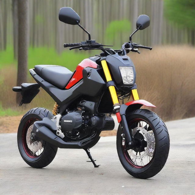 Generate an image of a 2016 Honda Grom modified for use on dirt tracks