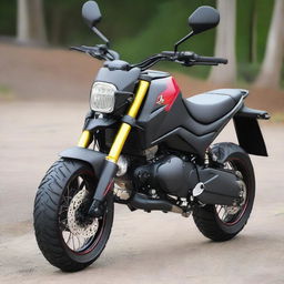 Generate an image of a 2016 Honda Grom modified for use on dirt tracks