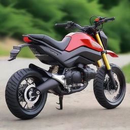 Generate an image of a 2016 Honda Grom modified for use on dirt tracks