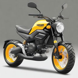 Generate an image of a 2016 Honda Grom modified into a chopper-style motorbike