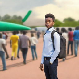 Create an image depicting a young, ambitious actor arriving in Nollywood, Nigeria's film industry, for the first time